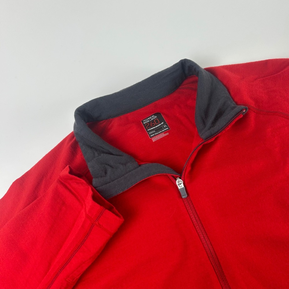Icebreaker Men's XL GT 260 Red Merino Wool Quarter Zip Technical Base Layer Top